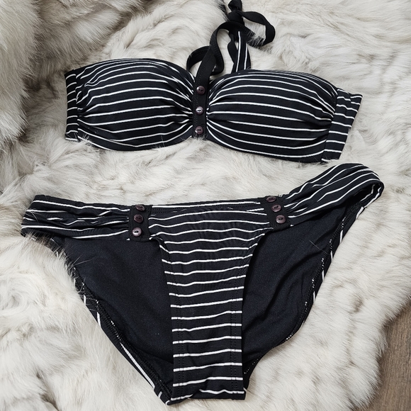 Robin Piccone Swim Robin PicconeNautical Stripe Bandeau Bikini Top & Bottom Sz M - Picture 2 of 10